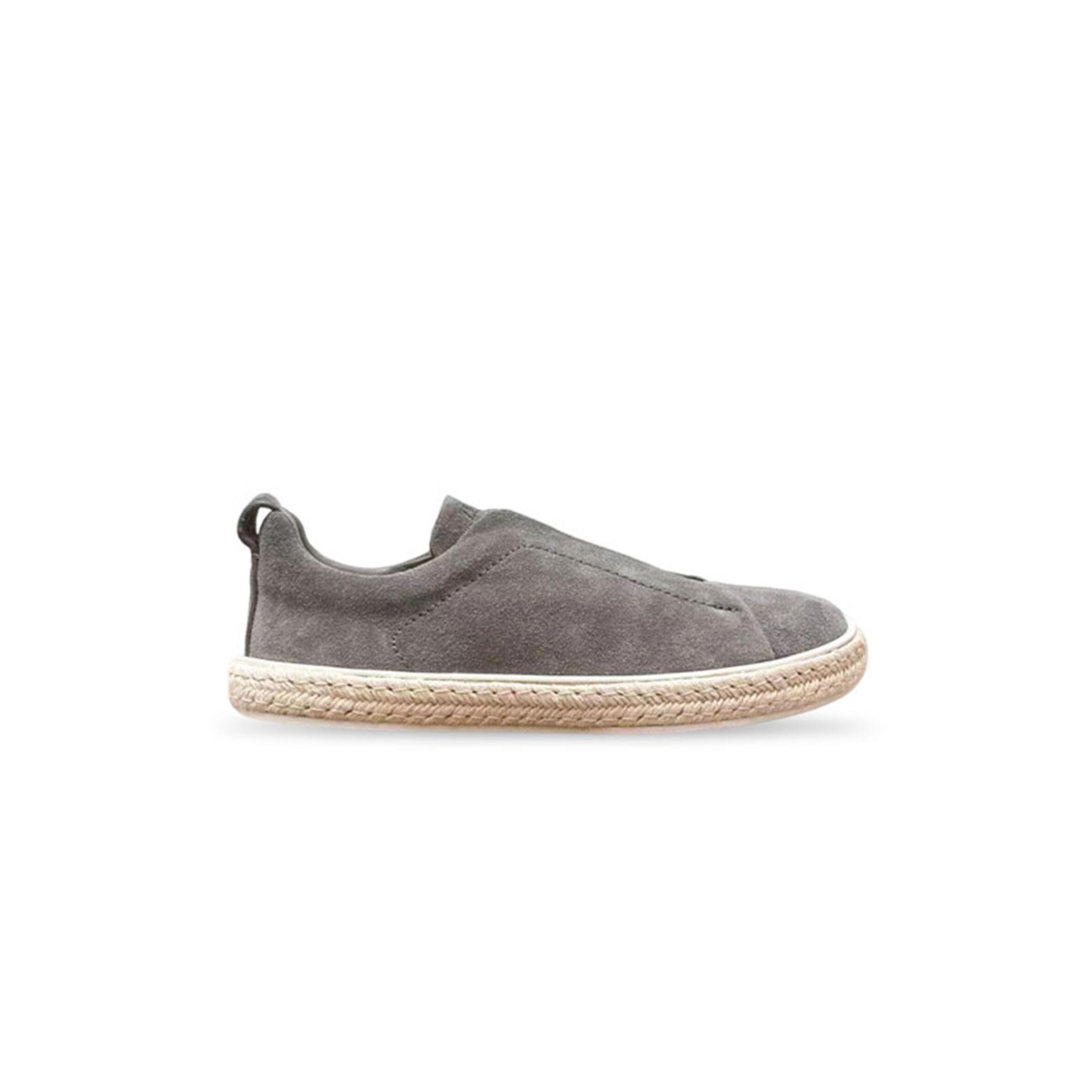 ZEGNA TRIPLE STITCH GREY SUEDE LOW TOP SNEAKERS SHOES 